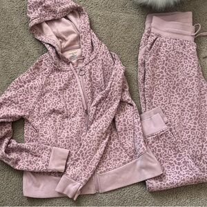 Pink Leopard Print Hoodie and Joggers Set Fleece